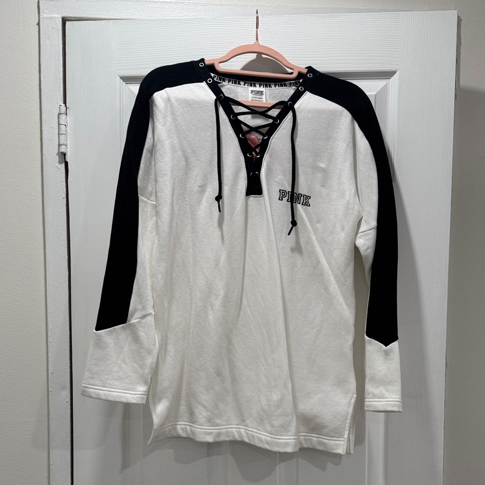 Victoria's Secret PINK Black and White Lace-Up Top